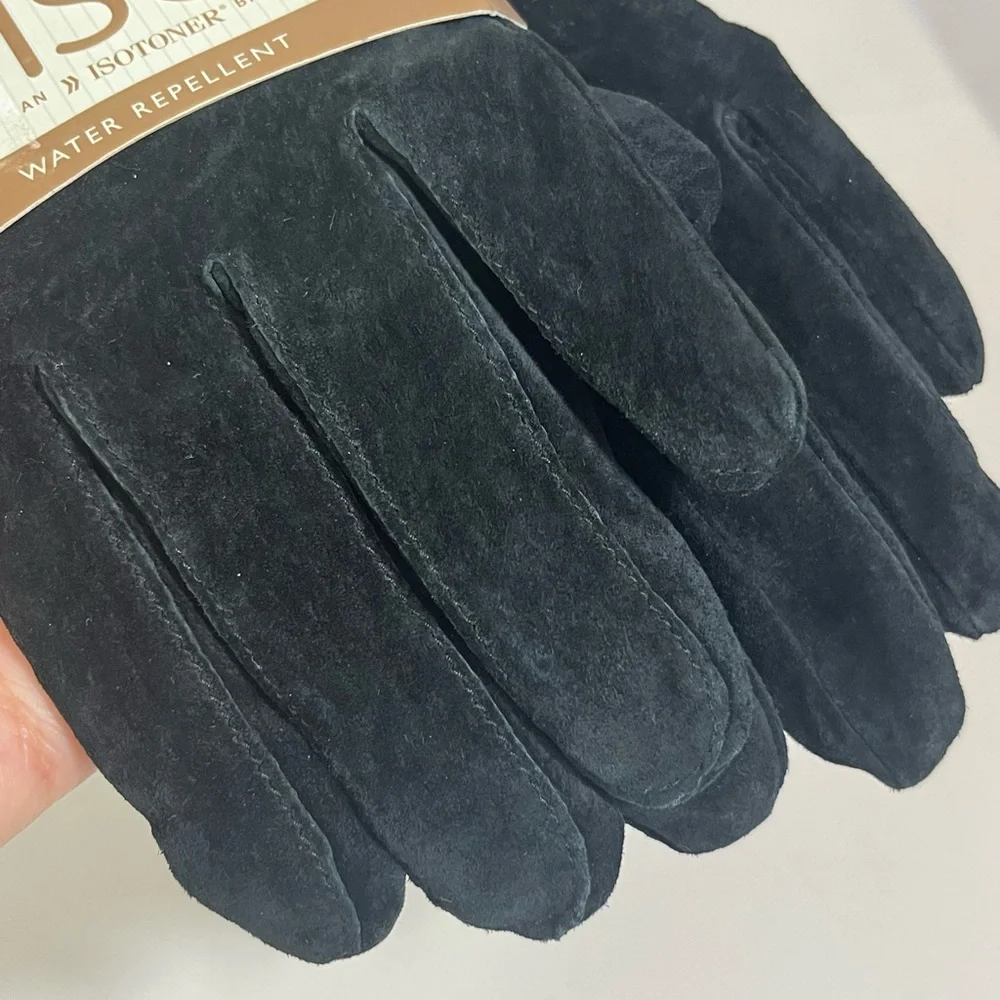 Isotoner Water Repellant Suede Leather Gloves Women’s XL Black New Vintage 2005